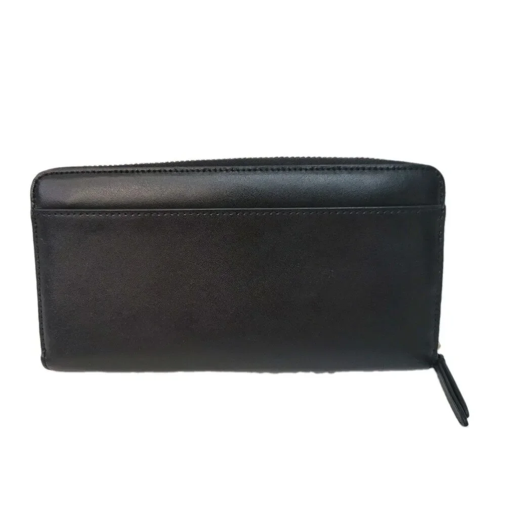 Kate Spade New York Black Leather Zip Around Continental Wallet Gold Tone